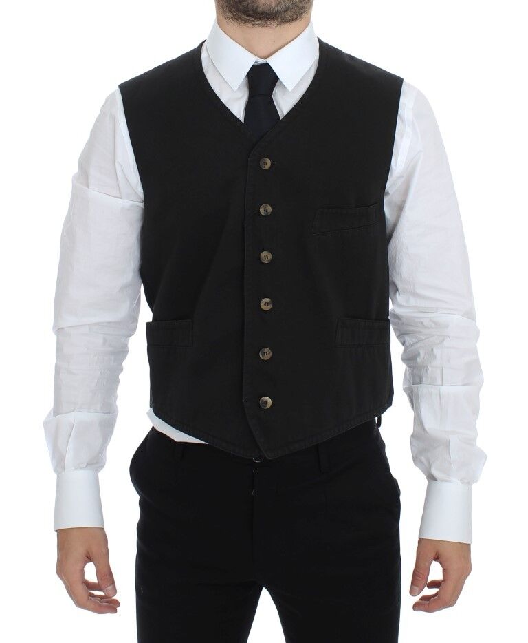 Black Cotton Blend Dress Vest Gilet-Dolce & Gabbana-LabelTerrace.com