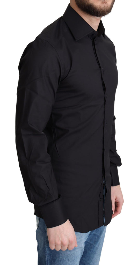 Black Cotton Blend Formal Dress Shirt-Dolce & Gabbana-LabelTerrace.com