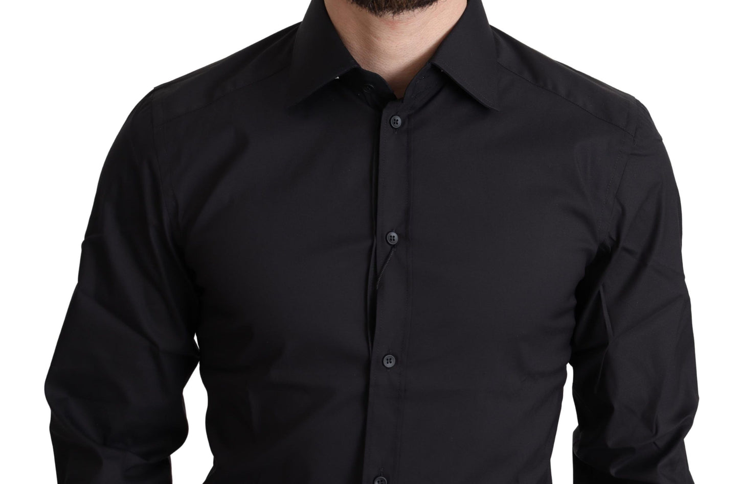 Black Cotton Blend Formal Dress Shirt-Dolce & Gabbana-LabelTerrace.com