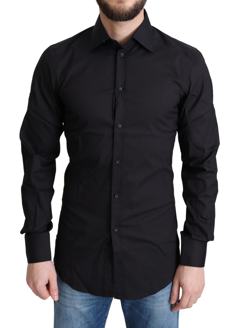 Black Cotton Blend Formal Dress Shirt-Dolce & Gabbana-LabelTerrace.com