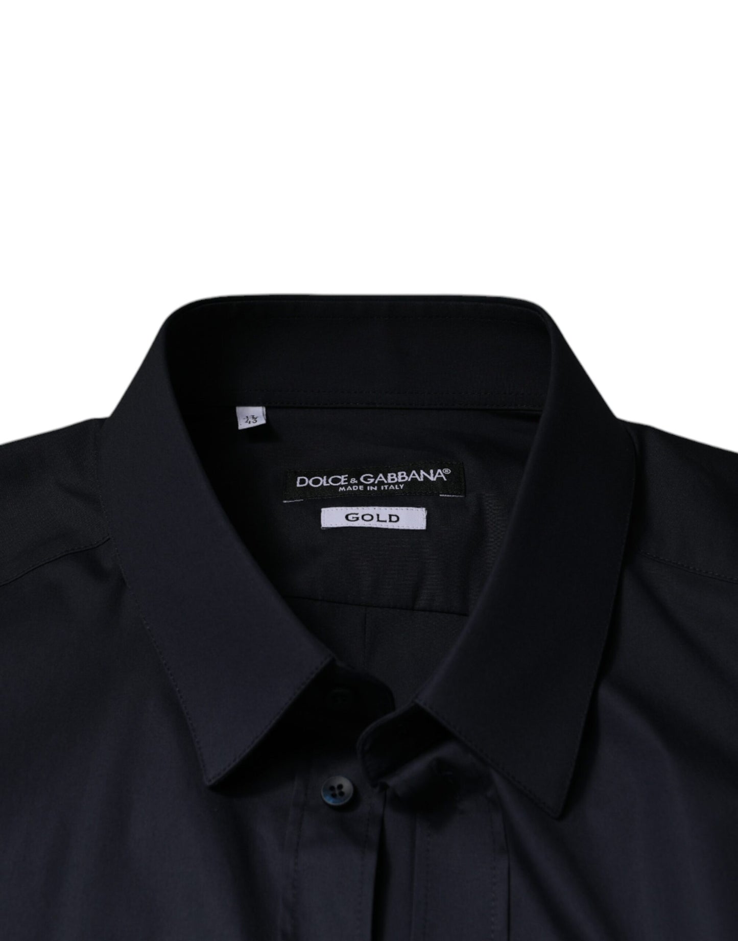 Black Cotton Blend Formal GOLD Dress Shirt-Dolce & Gabbana-LabelTerrace.com