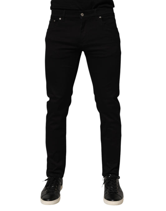 Black Cotton Blend Skinny Men Trouser Pants-Dolce & Gabbana-LabelTerrace.com