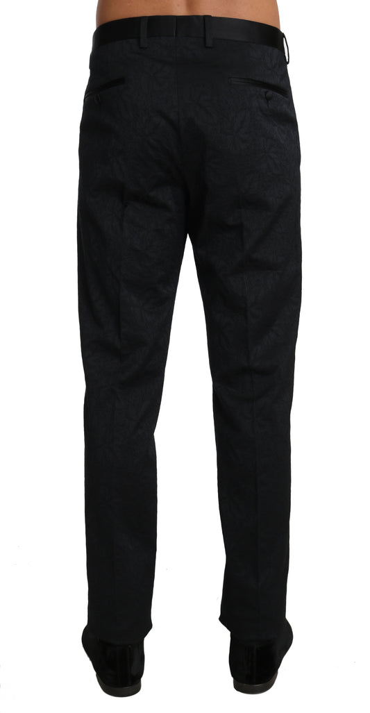 Black Cotton Brocade Formal Trousers Pants-Dolce & Gabbana-LabelTerrace.com