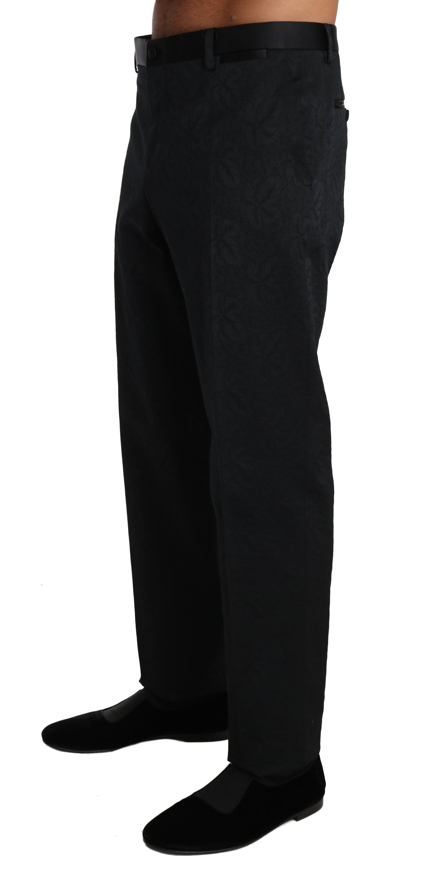 Black Cotton Brocade Formal Trousers Pants-Dolce & Gabbana-LabelTerrace.com