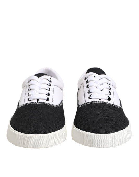 Black Cotton Canvas Lace Up Men Sneakers Shoes-Dolce & Gabbana-LabelTerrace.com