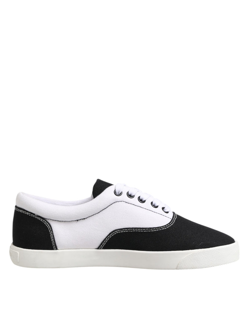 Black Cotton Canvas Lace Up Men Sneakers Shoes-Dolce & Gabbana-LabelTerrace.com