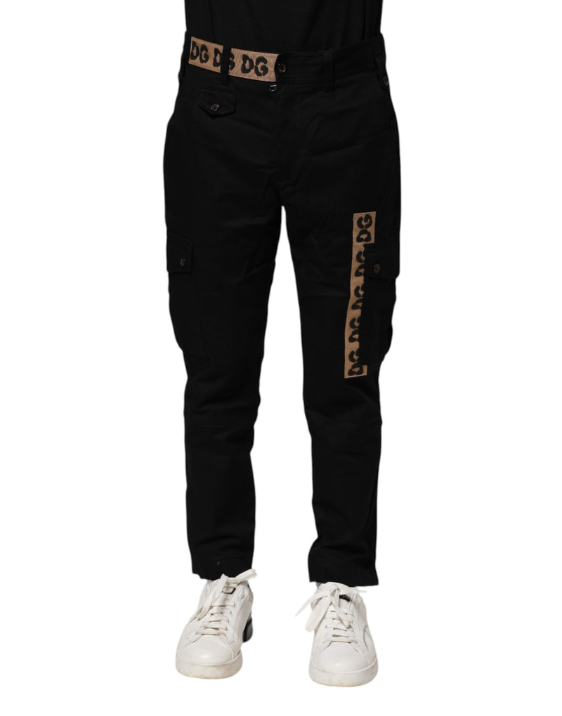 Black Cotton Cargo Casual Pants-Dolce & Gabbana-LabelTerrace.com