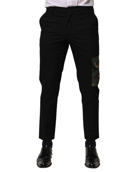 Black Cotton Cargo Dress Men Pants-Dolce & Gabbana-LabelTerrace.com