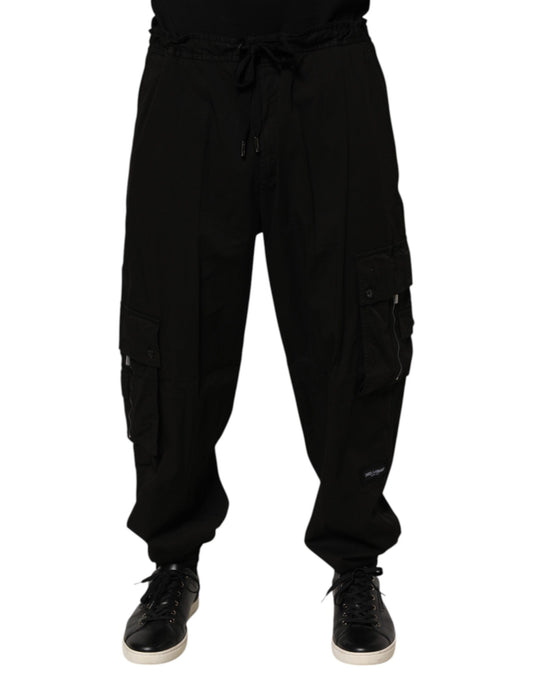 Black Cotton Cargo Jogger Sweatpants Pants-Dolce & Gabbana-LabelTerrace.com
