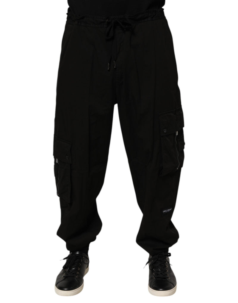 Black Cotton Cargo Jogger Sweatpants Pants-Dolce & Gabbana-LabelTerrace.com