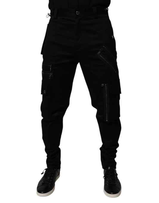 Black Cotton Cargo Tapered Pants-Dolce & Gabbana-LabelTerrace.com
