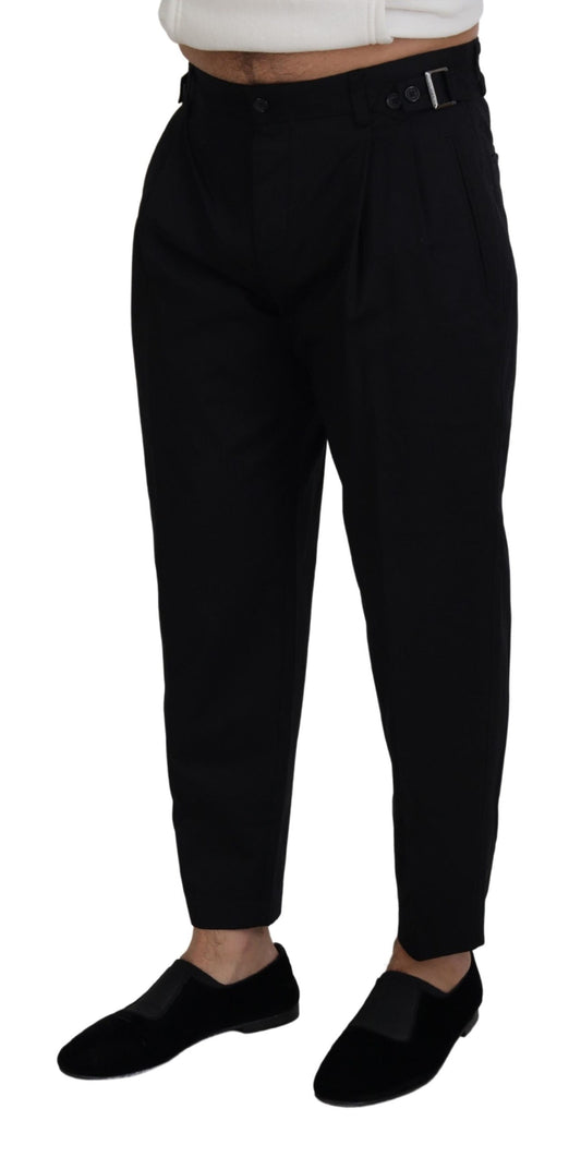 Black Cotton Chino Formal Pants-Dolce & Gabbana-LabelTerrace.com