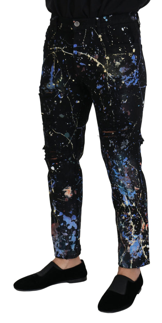 Black Cotton Color Splash Print Denim Jeans-Dolce & Gabbana-LabelTerrace.com