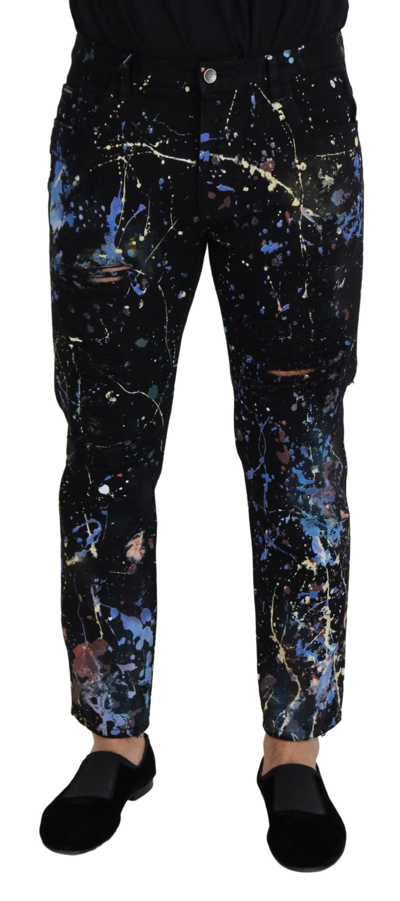 Black Cotton Color Splash Print Denim Jeans-Dolce & Gabbana-LabelTerrace.com