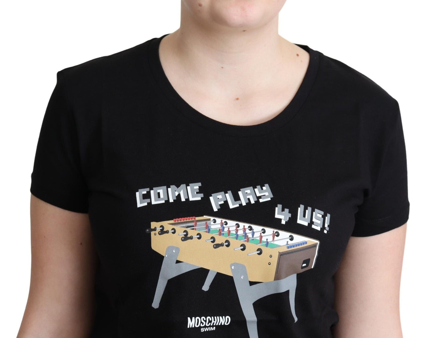 Black Cotton Come Play 4 Us Print Tops T-shirt-Moschino-LabelTerrace.com