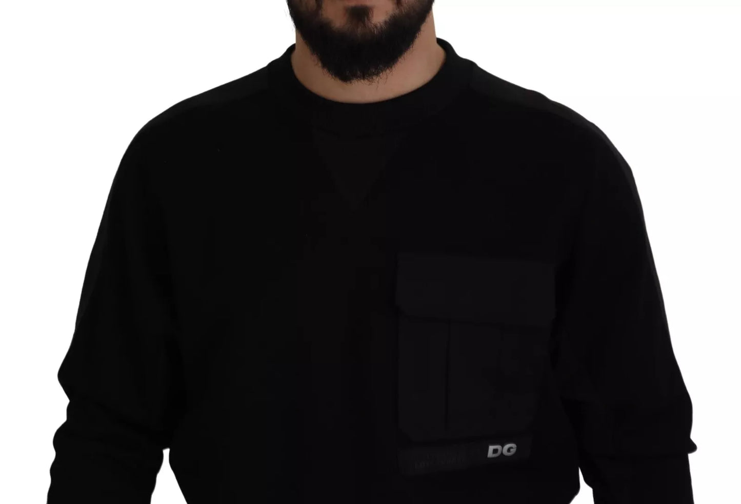 Black Cotton Crewneck Sweatshirt Sweater-Dolce & Gabbana-LabelTerrace.com