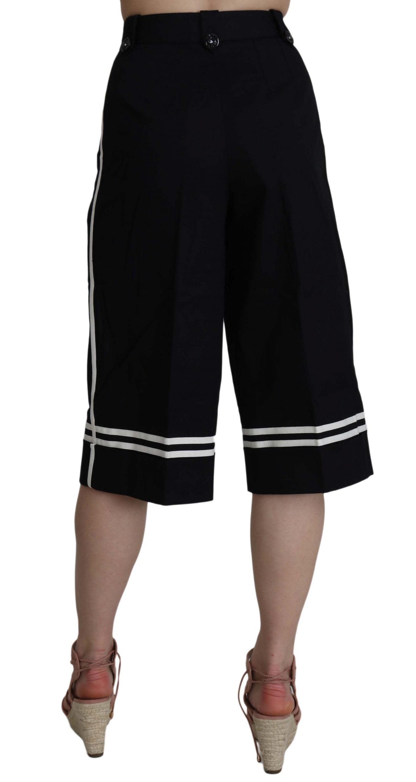 Black Cotton Cropped Embellished Pants-Dolce & Gabbana-LabelTerrace.com