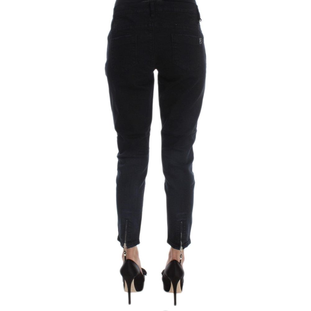 Black Cotton Cropped Jeans