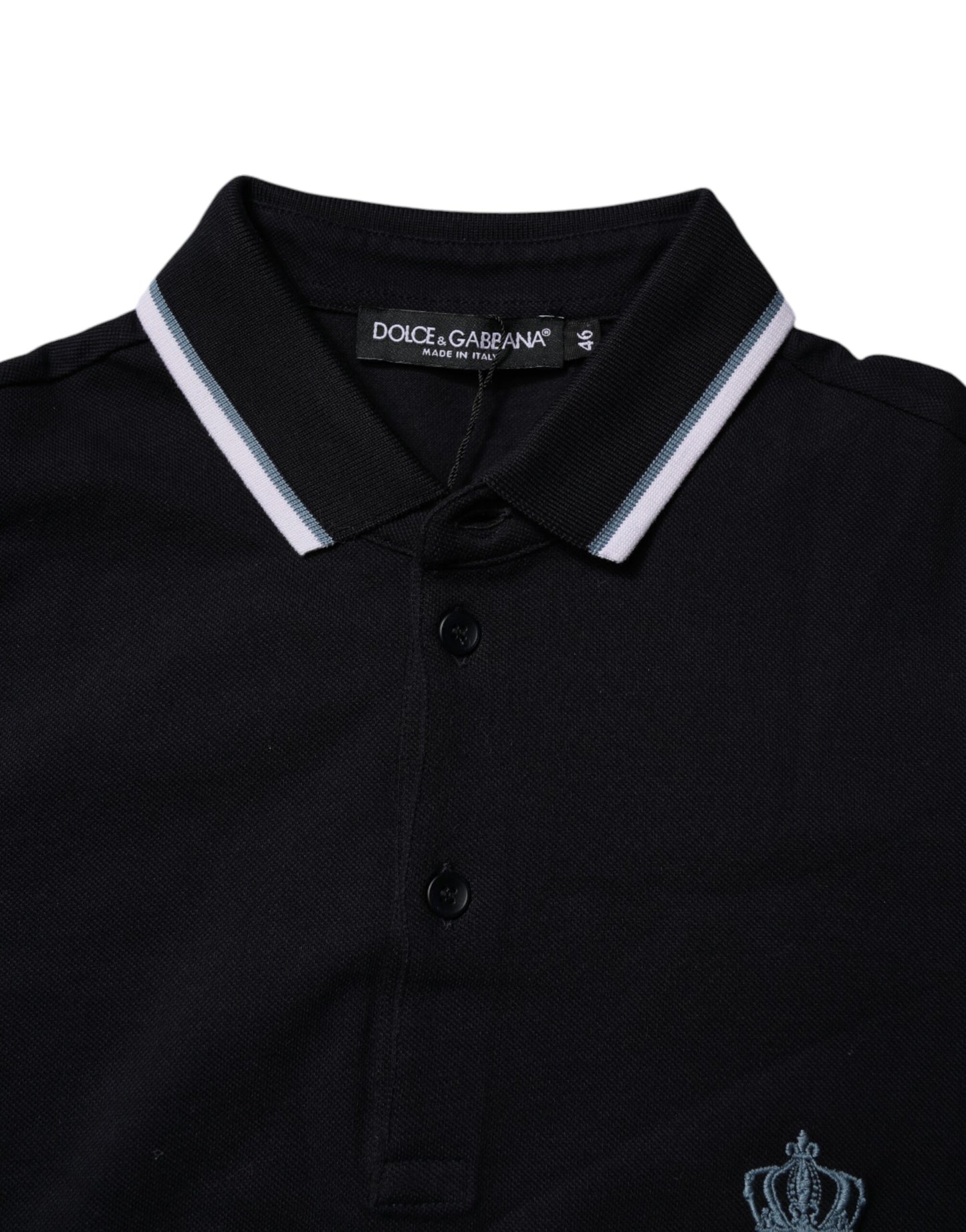 Black Cotton Crown Collared Polo T-shirt-Dolce & Gabbana-LabelTerrace.com