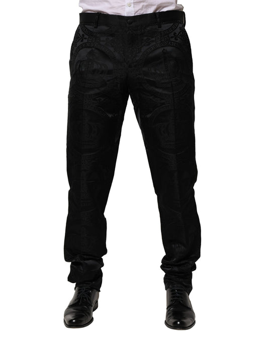 Black Cotton DG Crown Dress Pants-Dolce & Gabbana-LabelTerrace.com