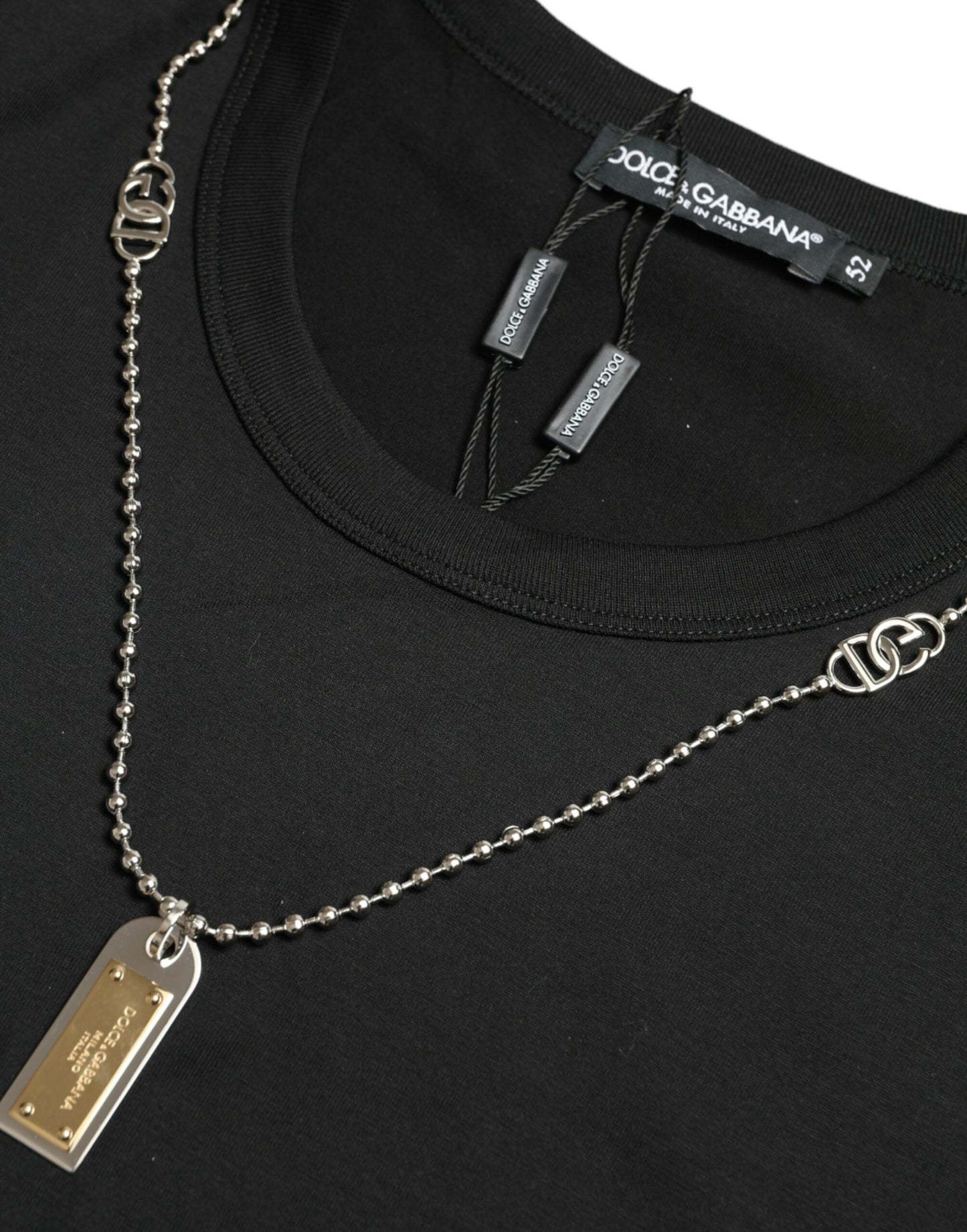 Black Cotton Dog Tag Round Neck T-shirt-Dolce & Gabbana-LabelTerrace.com