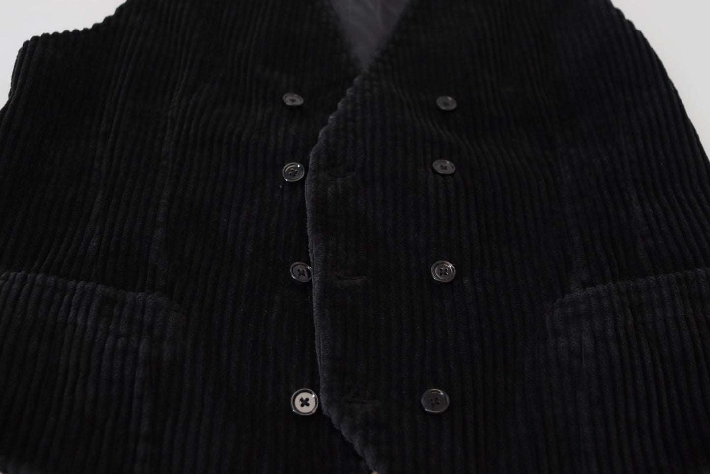 Black Cotton Double Breasted Waistcoat Vest-Dolce & Gabbana-LabelTerrace.com