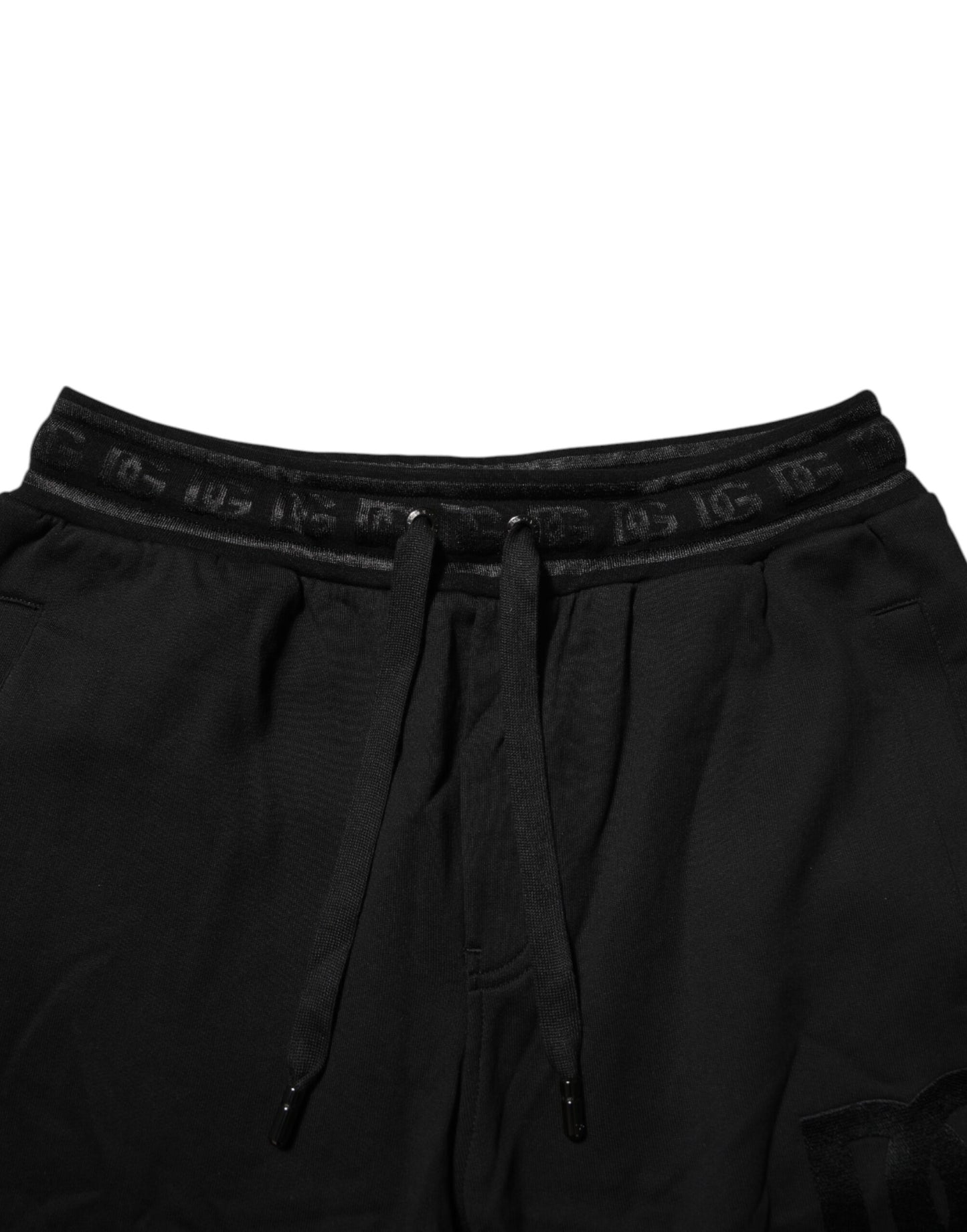 Black Cotton Drawstring Jogger Pants-Dolce & Gabbana-LabelTerrace.com