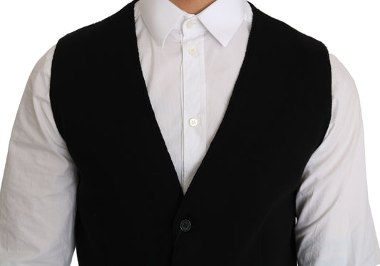 Black Cotton Dress Woven Waistcoat-Dolce & Gabbana-LabelTerrace.com