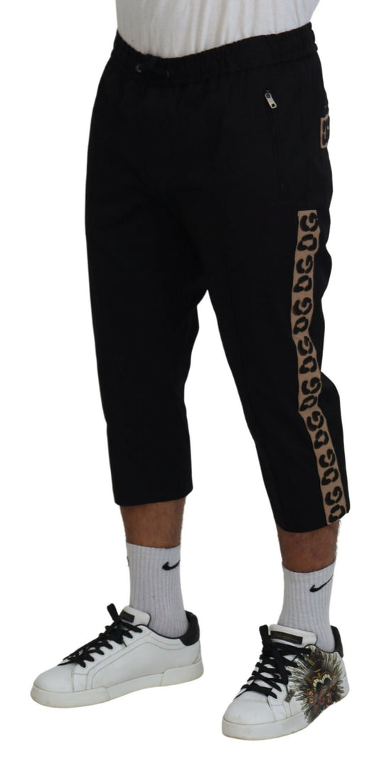Black Cotton Elastic Waist DG Logo Cropped Pants-Dolce & Gabbana-LabelTerrace.com