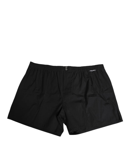 Black Cotton Elastic Waistband Button Swimwear-Dolce & Gabbana-LabelTerrace.com