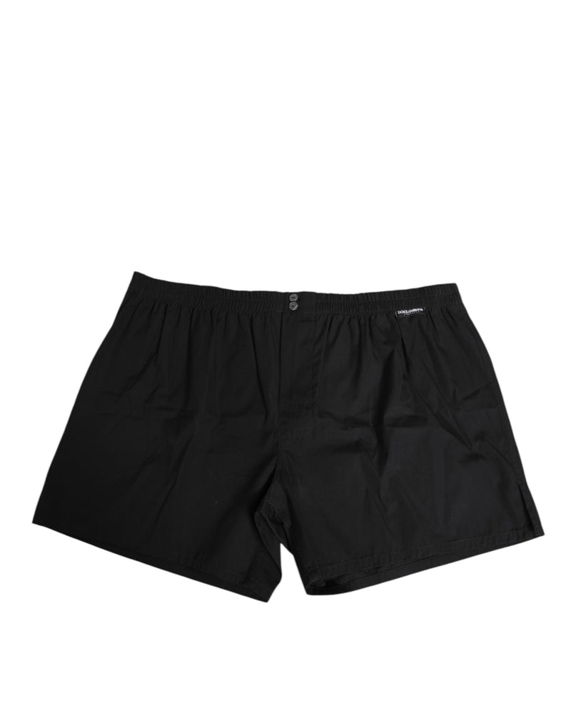 Black Cotton Elastic Waistband Button Swimwear-Dolce & Gabbana-LabelTerrace.com