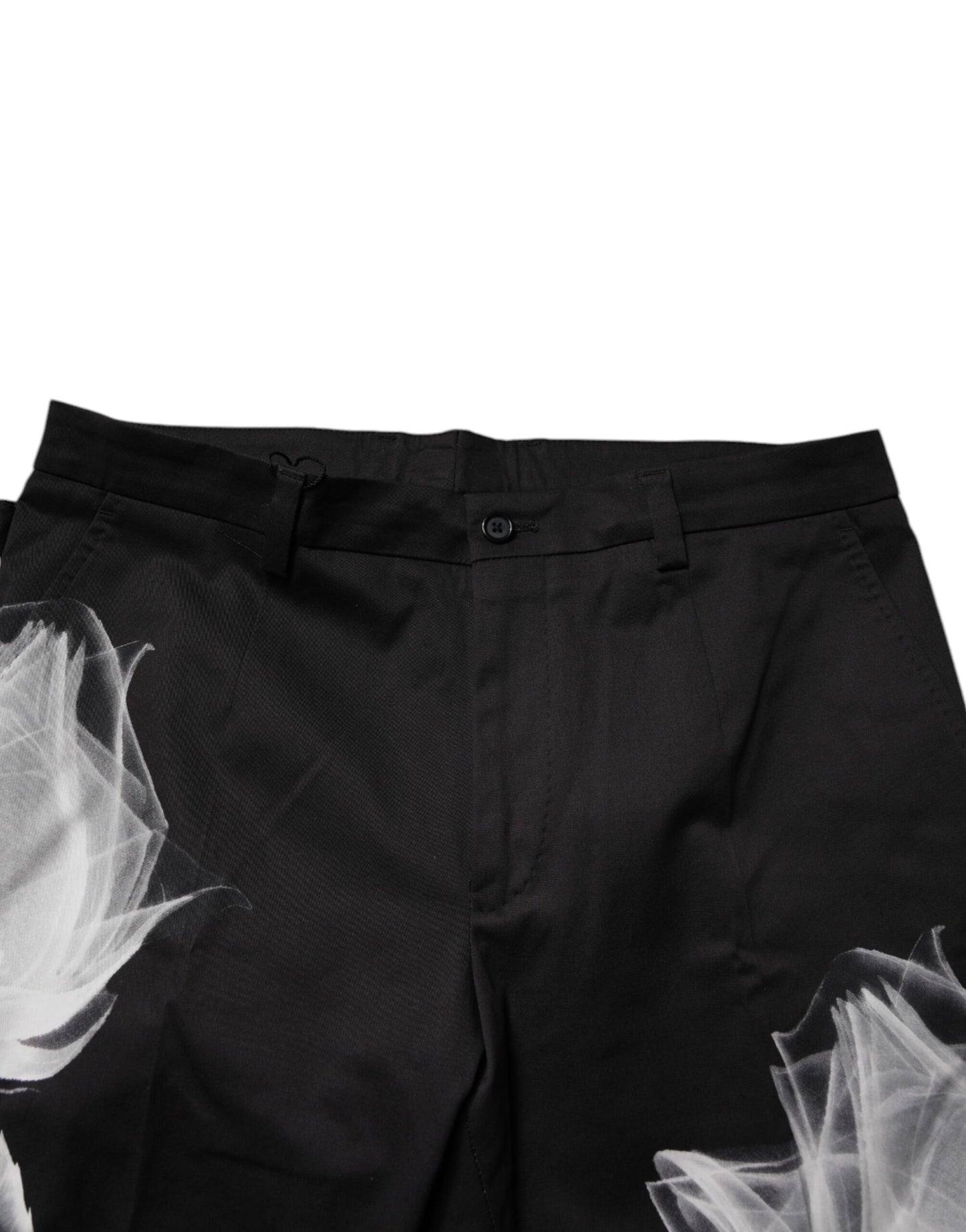 Black Cotton Floral Skinny Dress Pants-Dolce & Gabbana-LabelTerrace.com