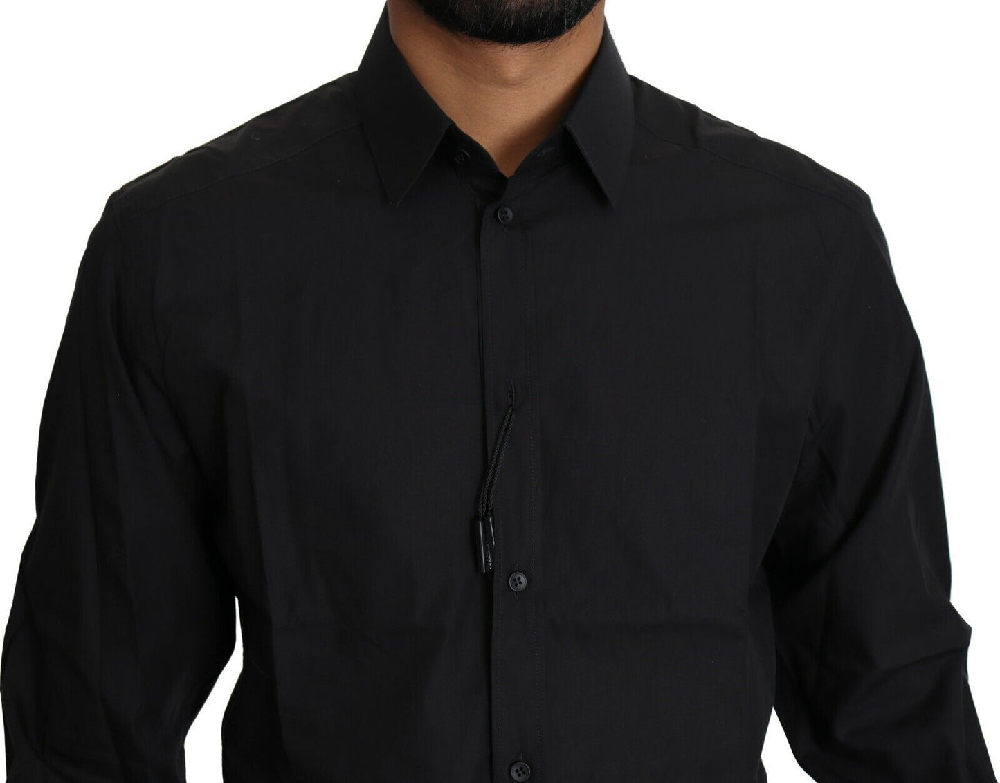 Black Cotton Formal Dress Men Top Shirt-Dolce & Gabbana-LabelTerrace.com