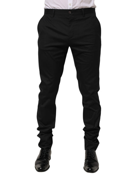 Black Cotton Formal Dress Men Trouser Pants-Dolce & Gabbana-LabelTerrace.com