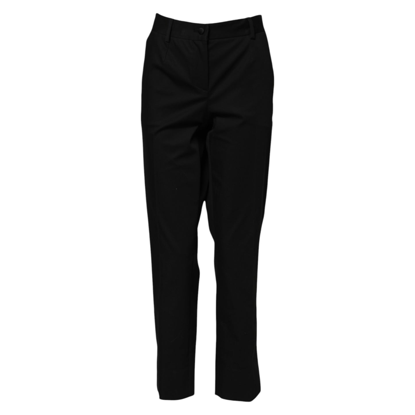Black Cotton High Waist Formal Pants-Dolce & Gabbana-LabelTerrace.com