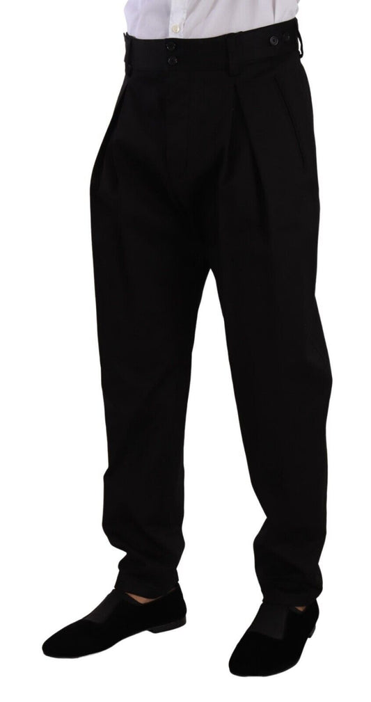 Black Cotton High Waist Men Trouser Dress Pants-Dolce & Gabbana-LabelTerrace.com