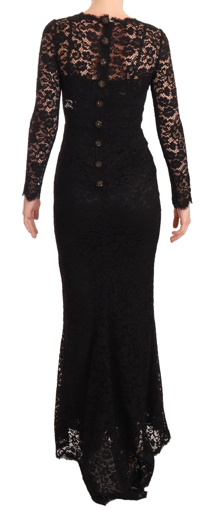 Black Cotton Lace Mermaid Long Sleeves Dress-Dolce & Gabbana-LabelTerrace.com