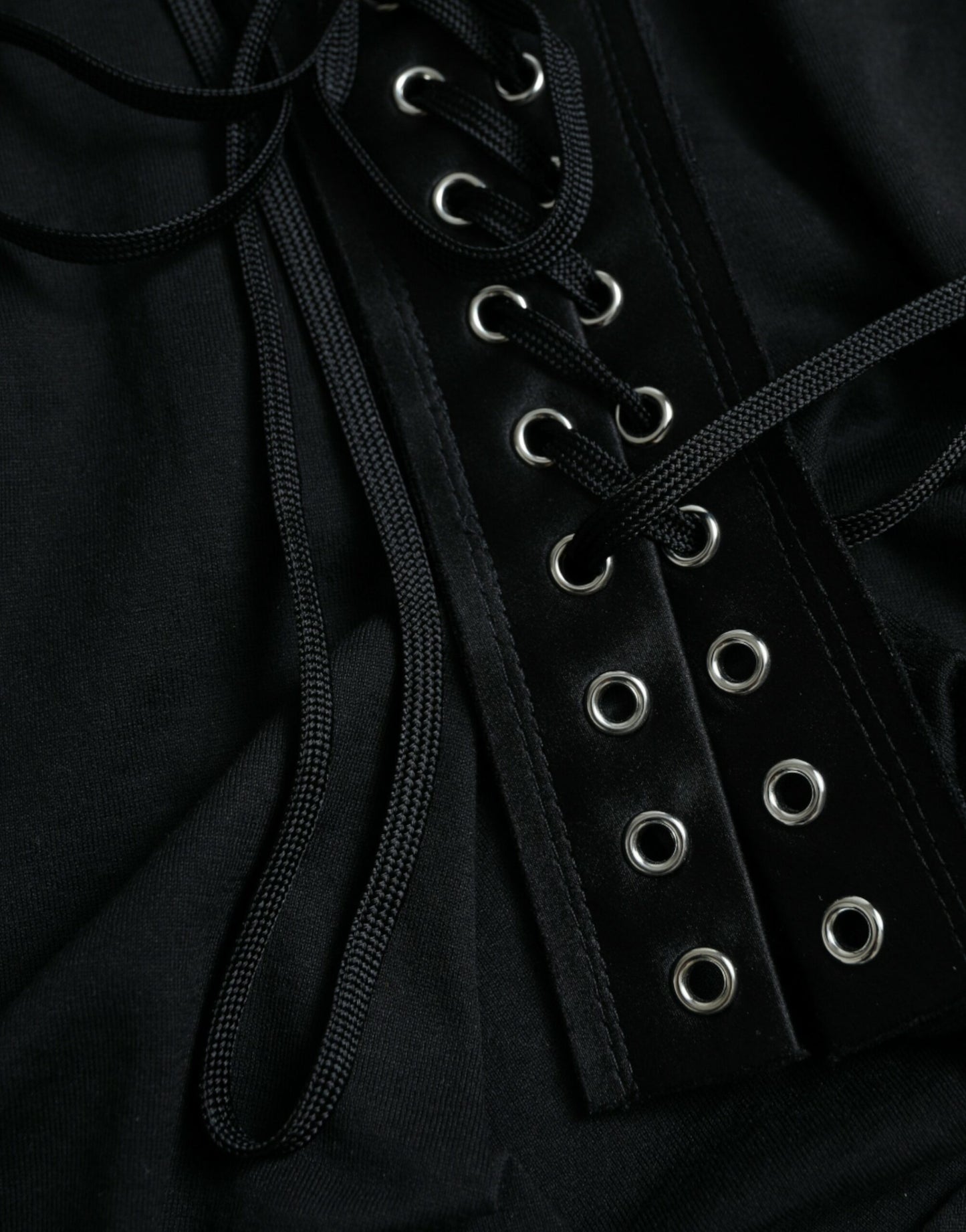 Black Cotton Lace Up Logo Round Neck Tank Top-Dolce & Gabbana-LabelTerrace.com