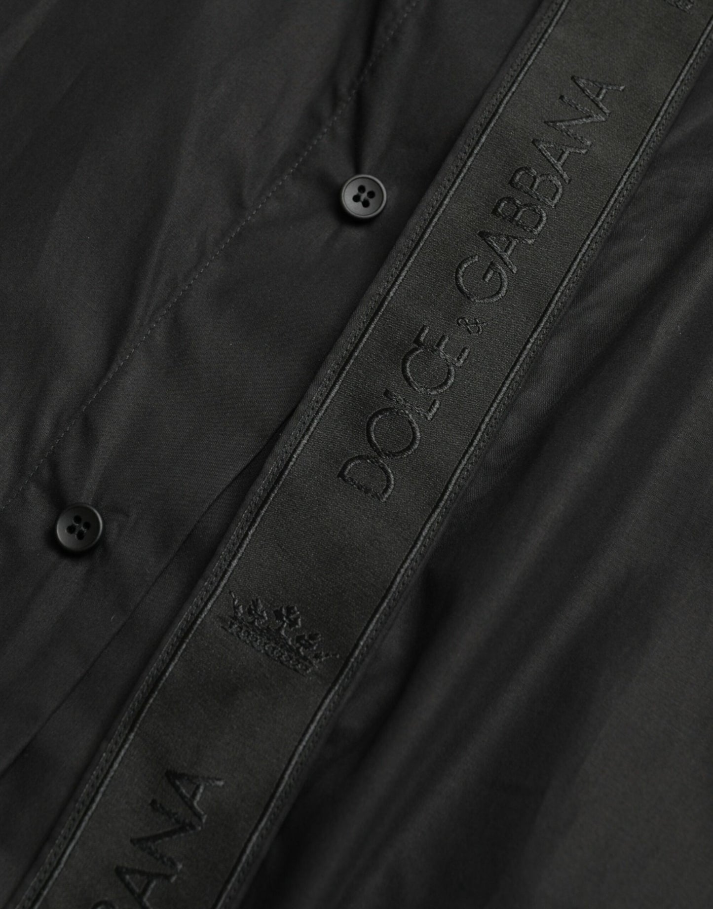 Black Cotton Logo Formal GOLD Dress Shirt-Dolce & Gabbana-LabelTerrace.com