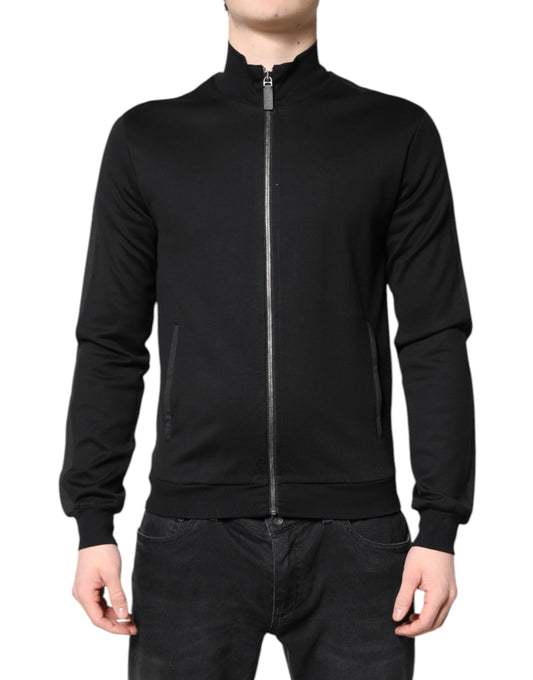 Black Cotton Logo Full Zip Men Bomber Jacket-Dolce & Gabbana-LabelTerrace.com