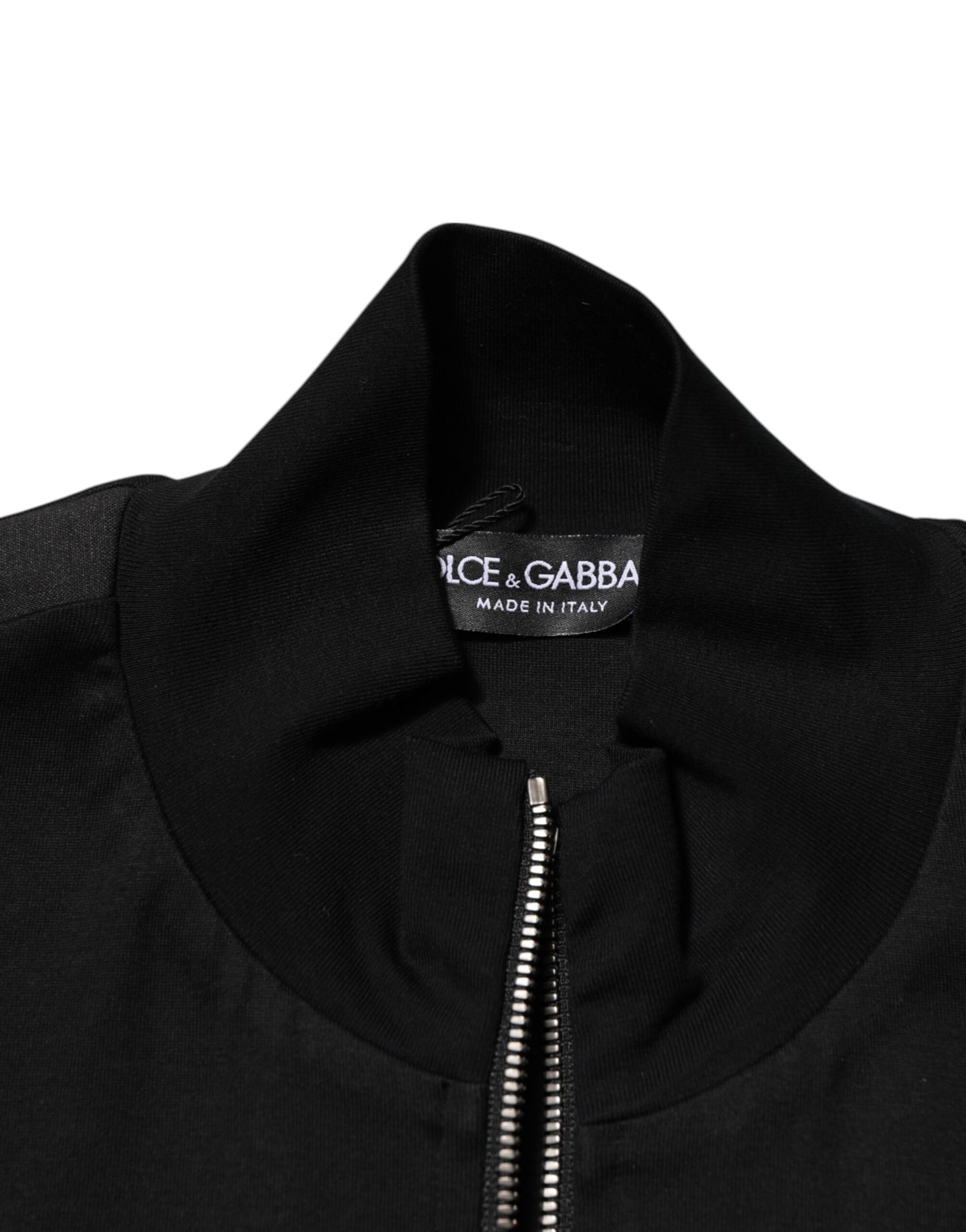 Black Cotton Logo Full Zip Men Bomber Jacket-Dolce & Gabbana-LabelTerrace.com