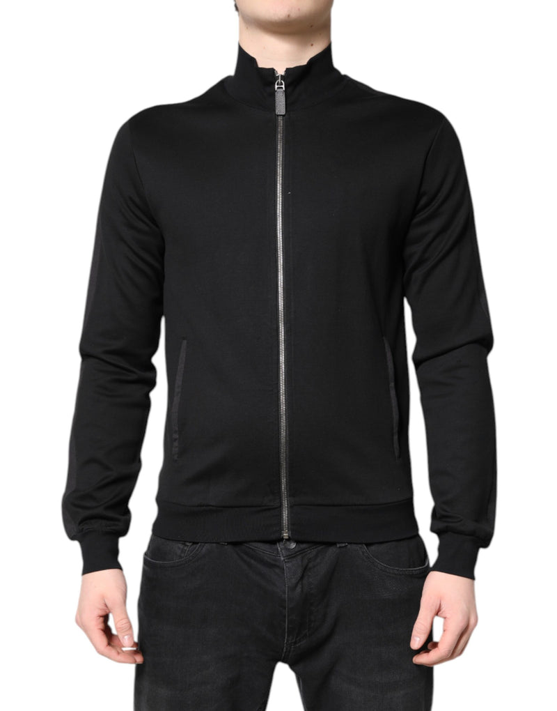 Black Cotton Logo Full Zip Men Bomber Jacket-Dolce & Gabbana-LabelTerrace.com