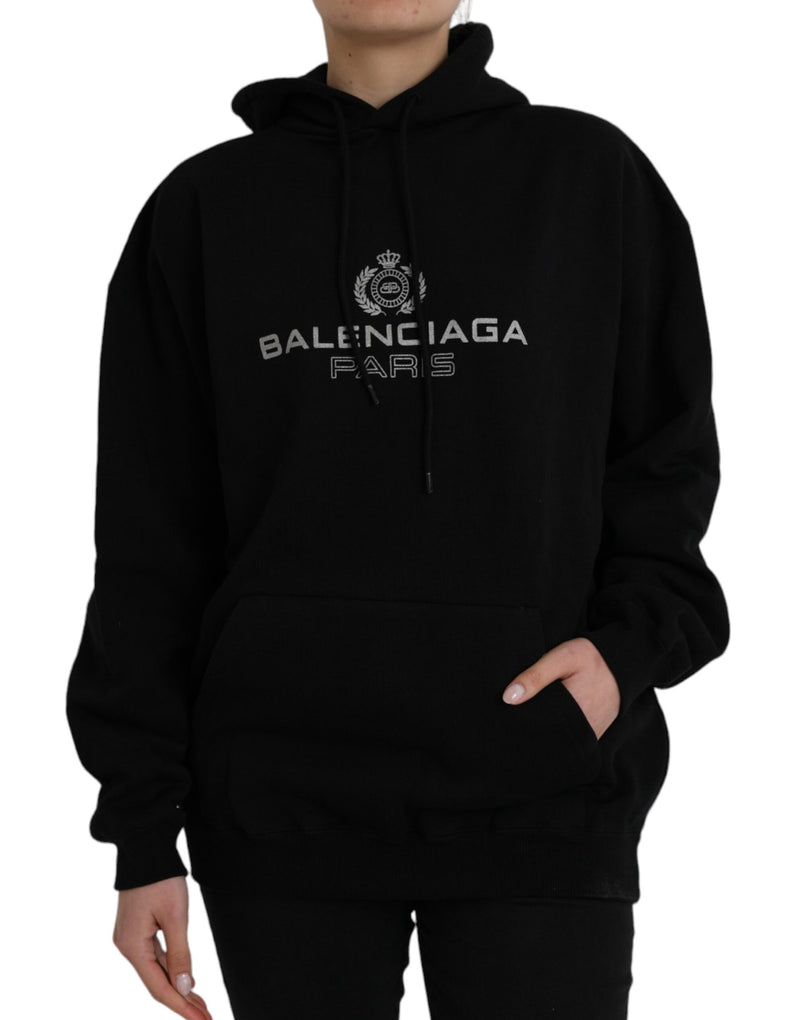 Black Cotton Logo Hooded Pullover Sweatshirt Sweater-Balenciaga-LabelTerrace.com