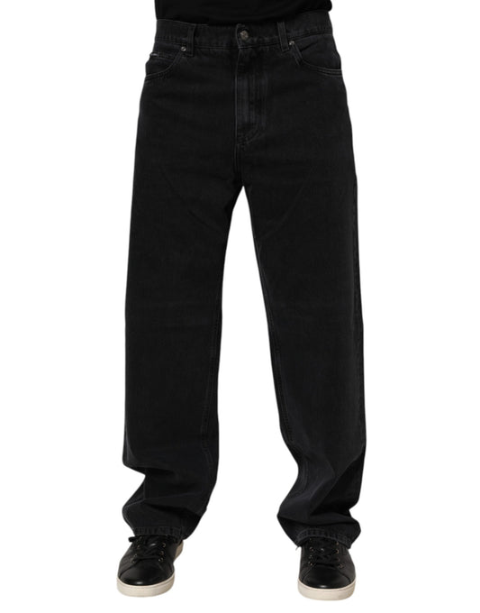 Black Cotton Logo Men Mid Waist Denim Jeans-Dolce & Gabbana-LabelTerrace.com