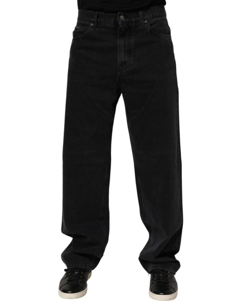 Black Cotton Logo Men Mid Waist Denim Jeans-Dolce & Gabbana-LabelTerrace.com