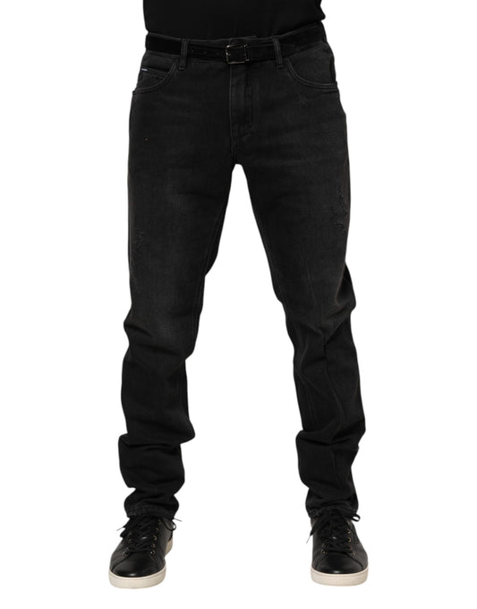 Black Cotton Logo Plaque Skinny Denim Jeans-Dolce & Gabbana-LabelTerrace.com