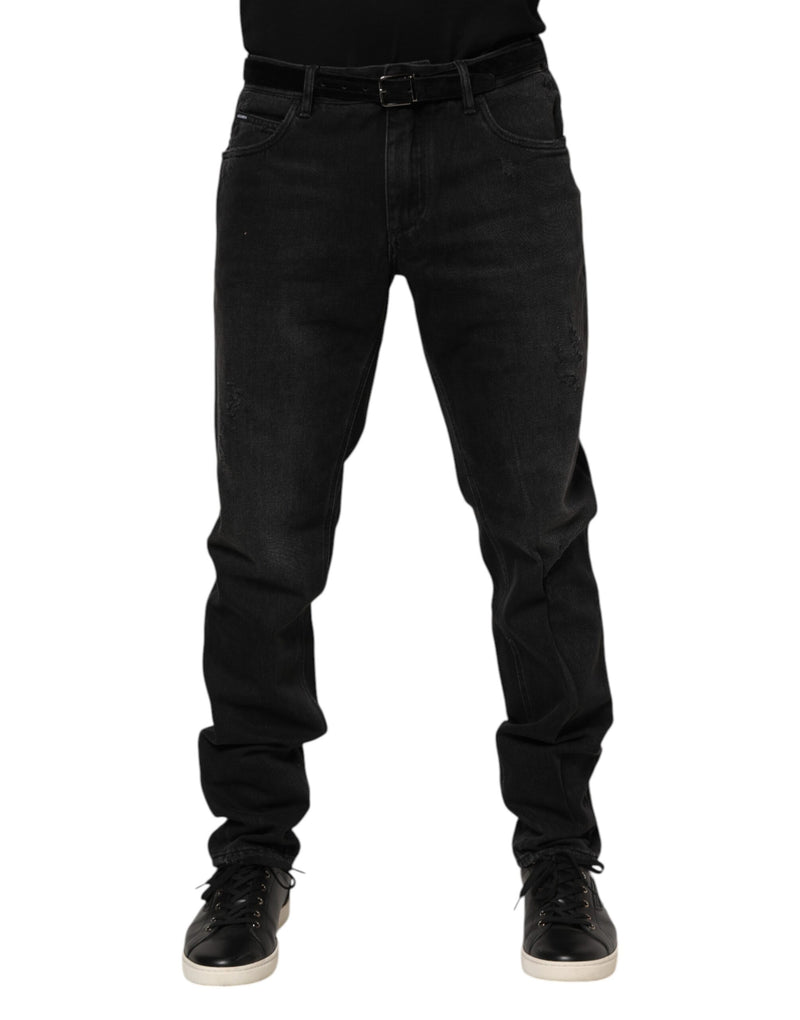 Black Cotton Logo Plaque Skinny Denim Jeans-Dolce & Gabbana-LabelTerrace.com