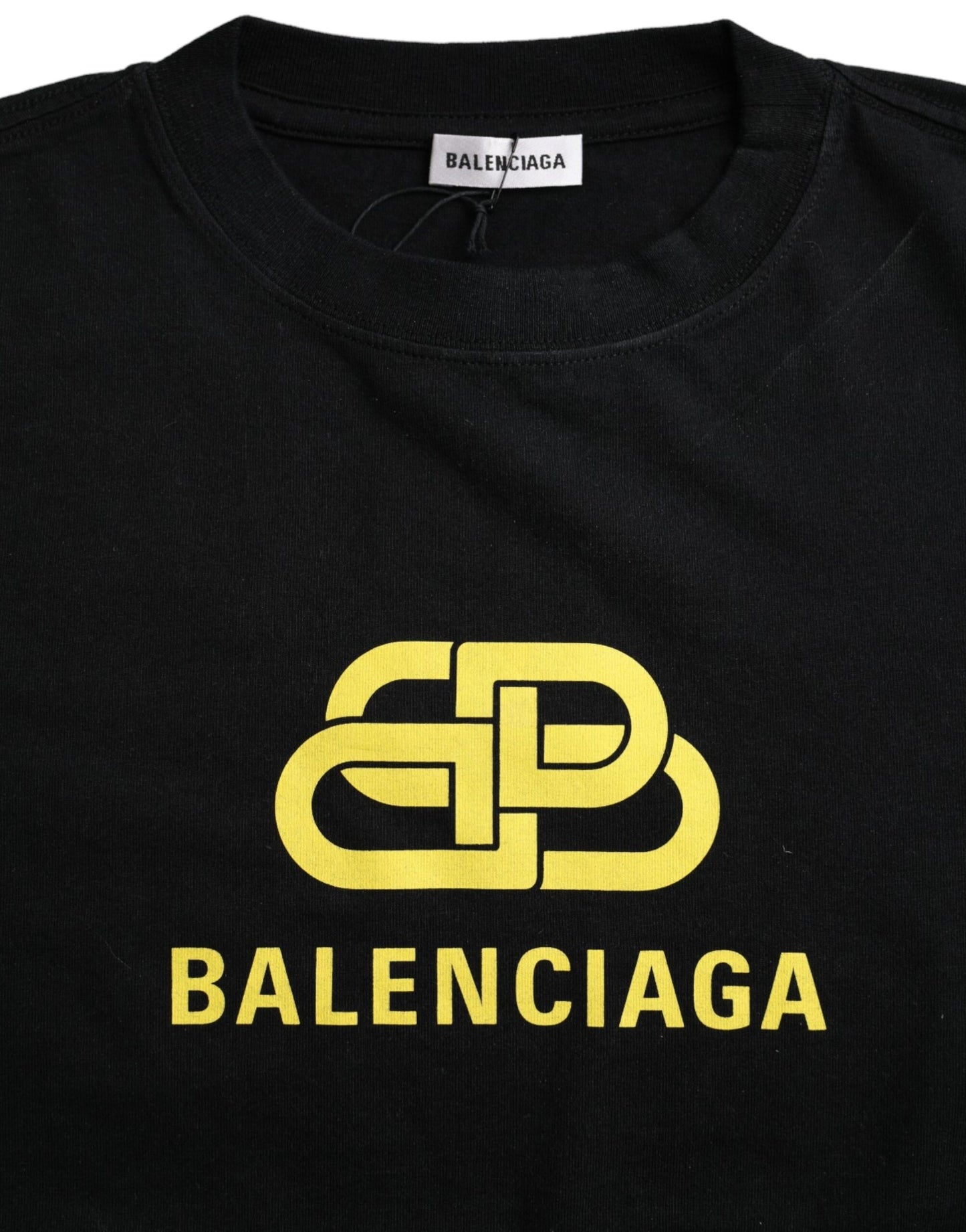 Black Cotton Logo Print Crew Neck Short Sleeves T-shirt-Balenciaga-LabelTerrace.com
