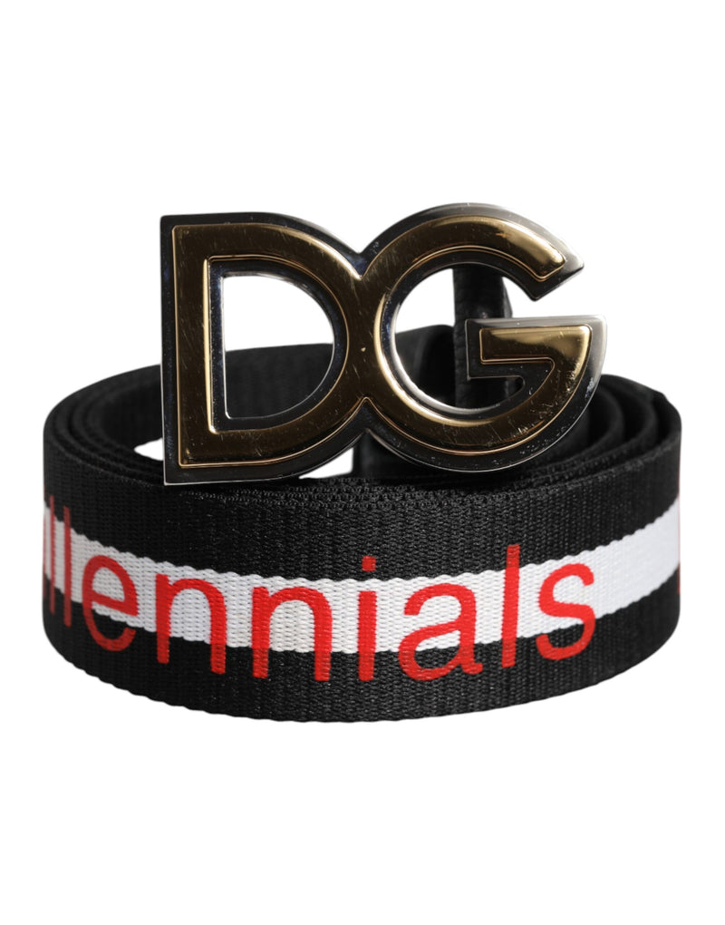 Black Cotton Logo Print DG Buckle Belt-Dolce & Gabbana-LabelTerrace.com