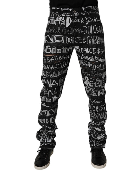 Black Cotton Logo Print Straight Denim Jeans-Dolce & Gabbana-LabelTerrace.com
